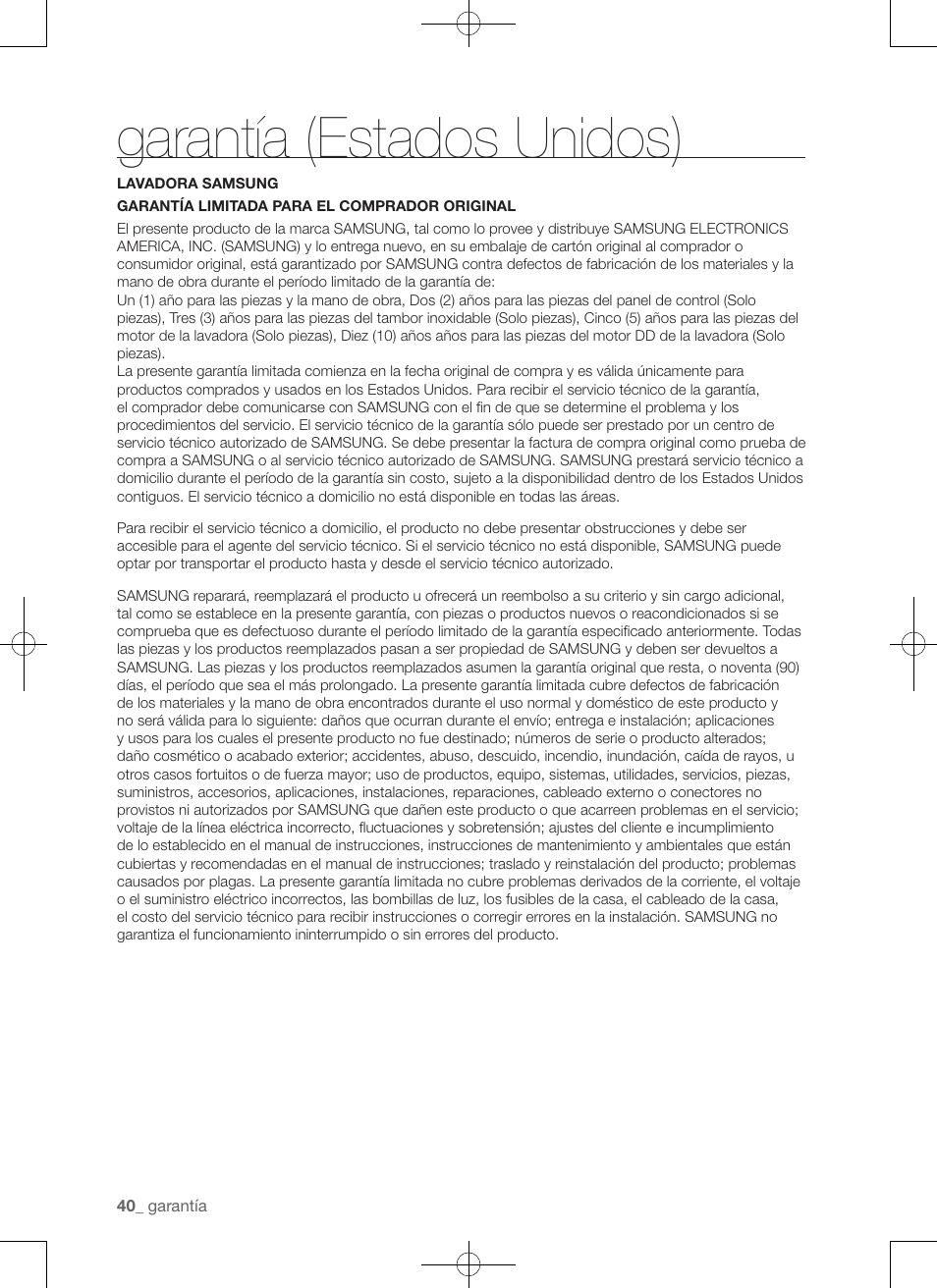 Garantía (estados unidos) | Samsung WA50F9A7DSP-A2 User Manual | Page 128 / 132