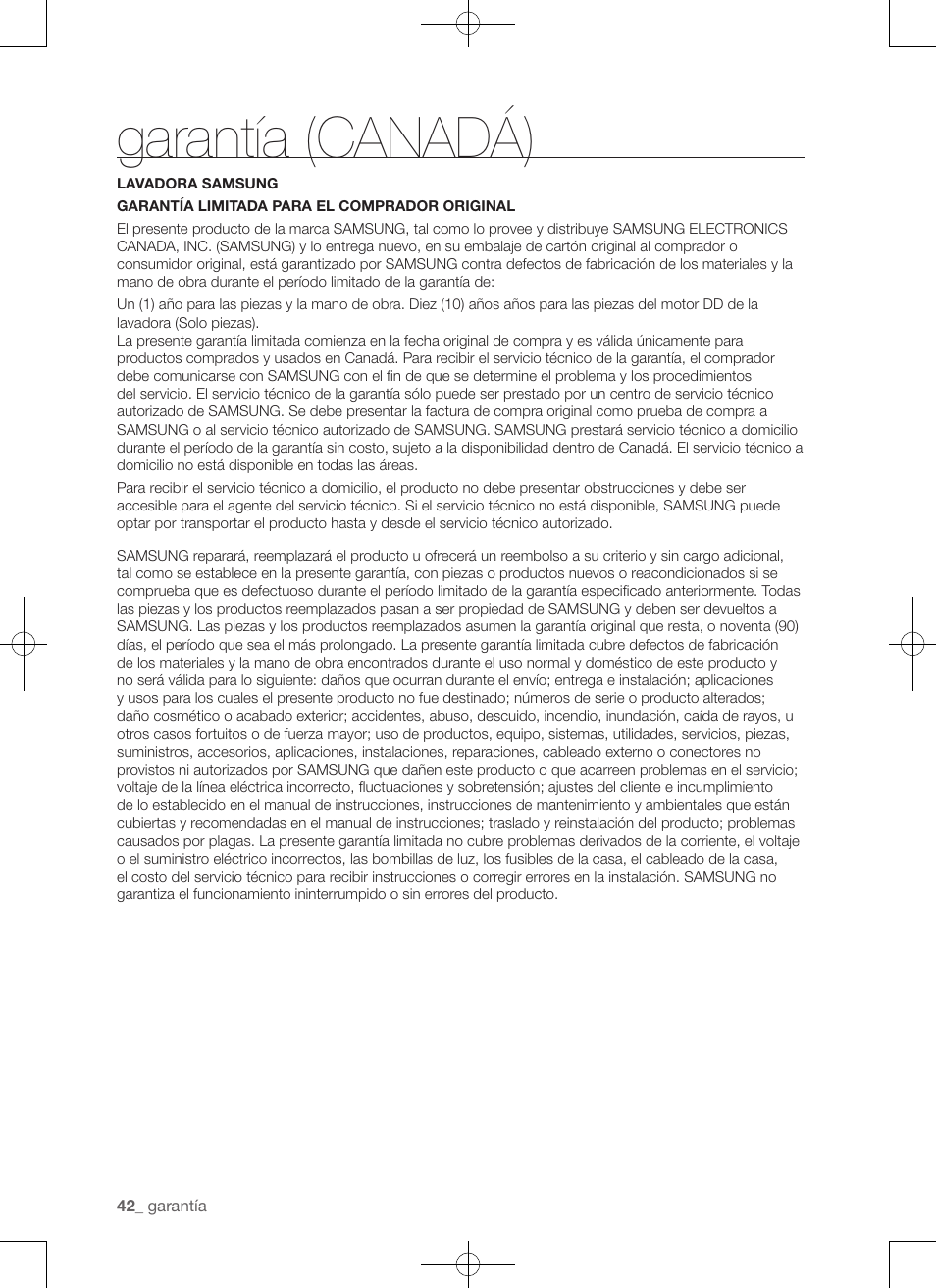 Garantía (canadá) | Samsung WA50F9A7DSP-A2 User Manual | Page 130 / 132