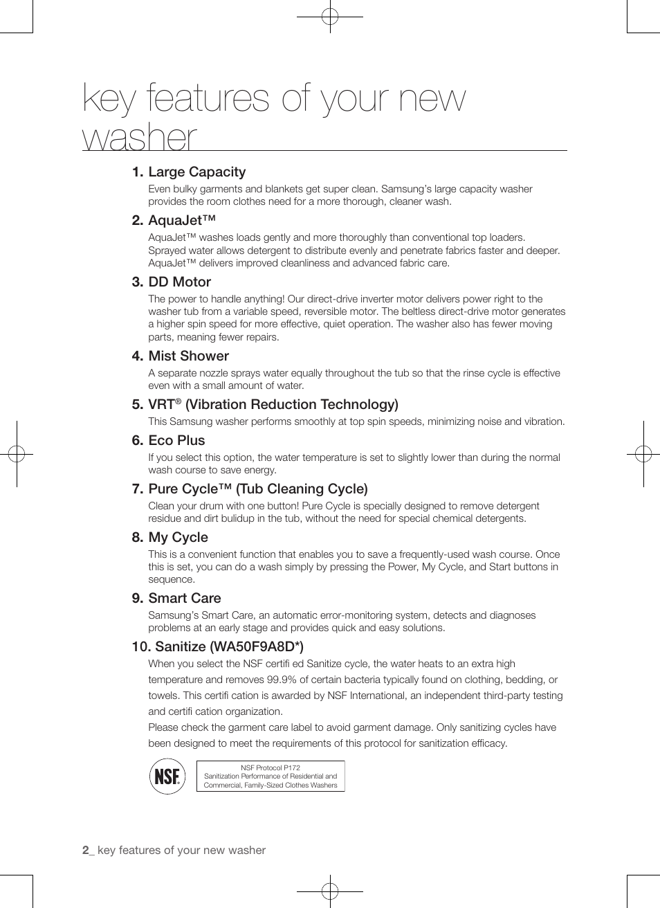 Key features of your new washer | Samsung WA50F9A7DSP-A2 User Manual | Page 2 / 132