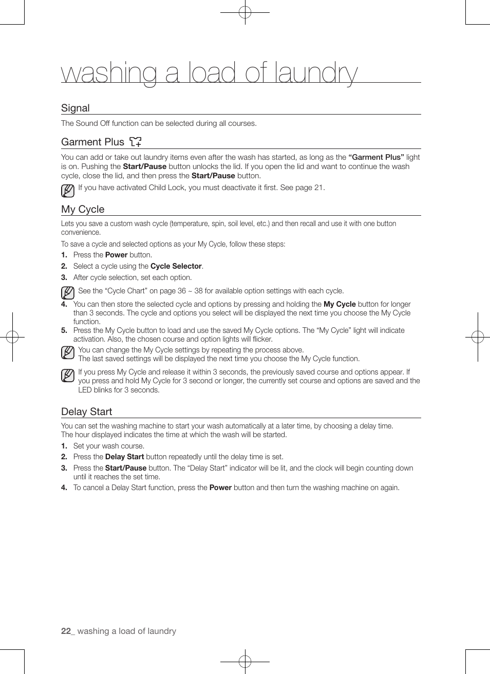 Washing a load of laundry | Samsung WA50F9A7DSP-A2 User Manual | Page 22 / 132