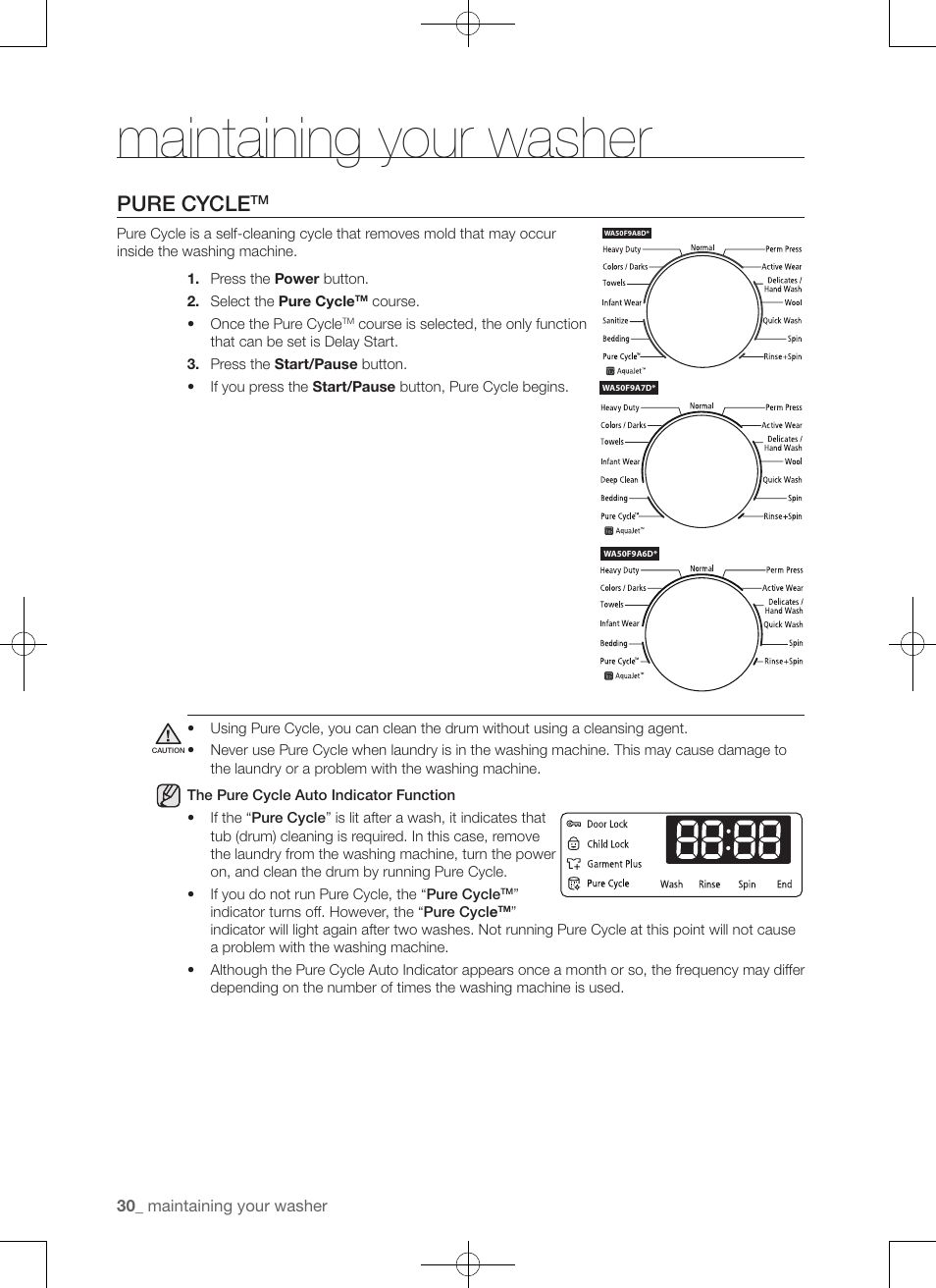 Maintaining your washer, Pure cycle | Samsung WA50F9A7DSP-A2 User Manual | Page 30 / 132