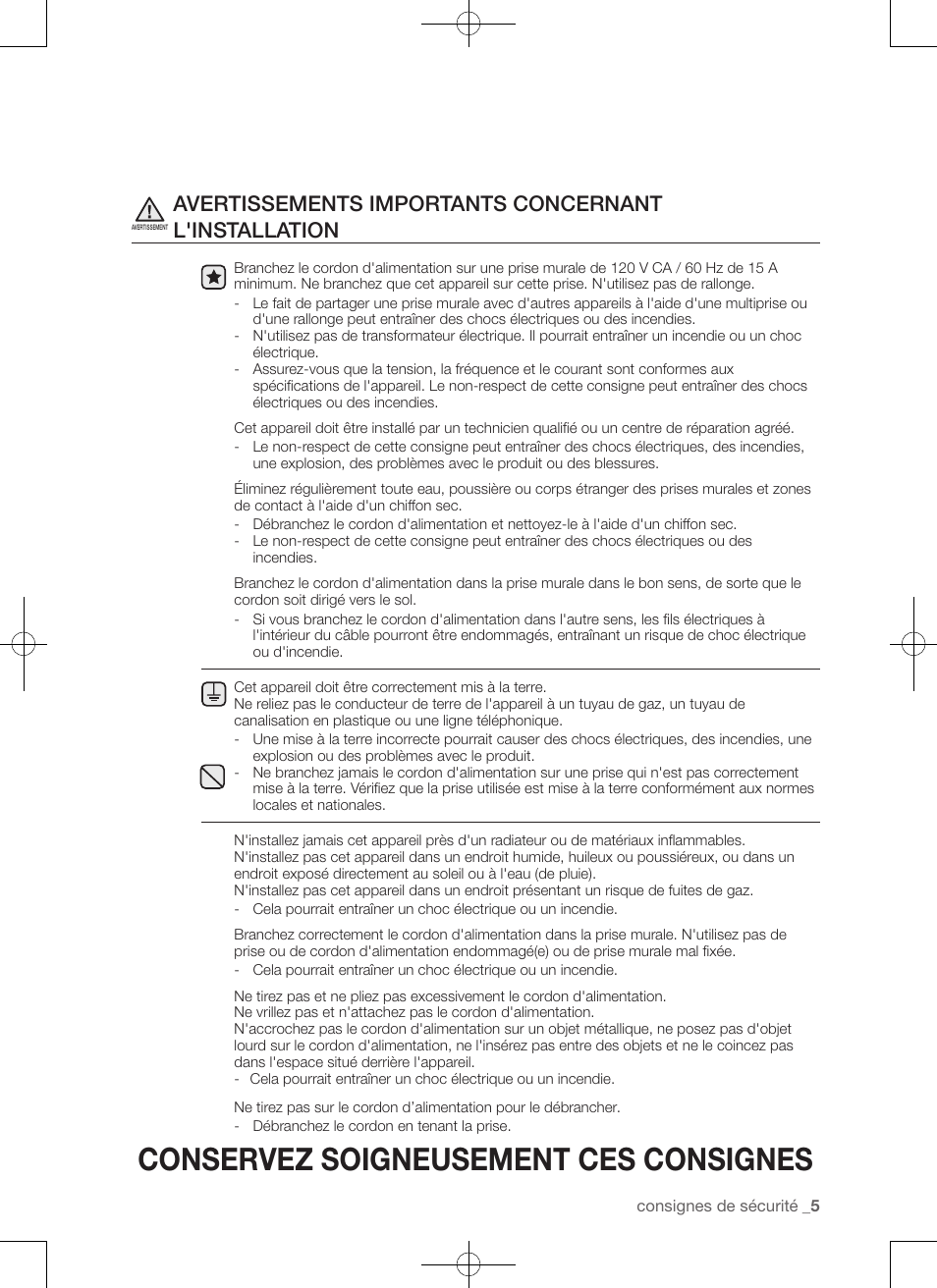 Conservez soigneusement ces consignes | Samsung WA50F9A7DSP-A2 User Manual | Page 49 / 132
