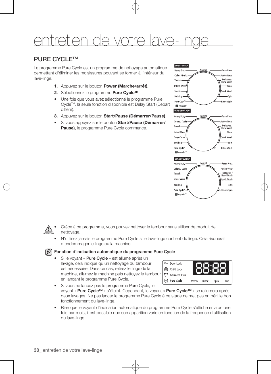Entretien de votre lave-linge, Pure cycle | Samsung WA50F9A7DSP-A2 User Manual | Page 74 / 132
