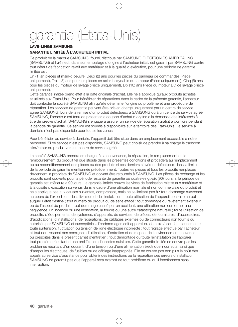 Garantie (états-unis) | Samsung WA50F9A7DSP-A2 User Manual | Page 84 / 132