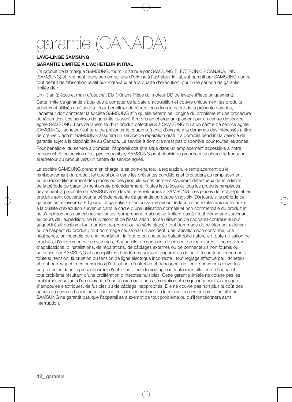 Garantie (canada) | Samsung WA50F9A7DSP-A2 User Manual | Page 86 / 132