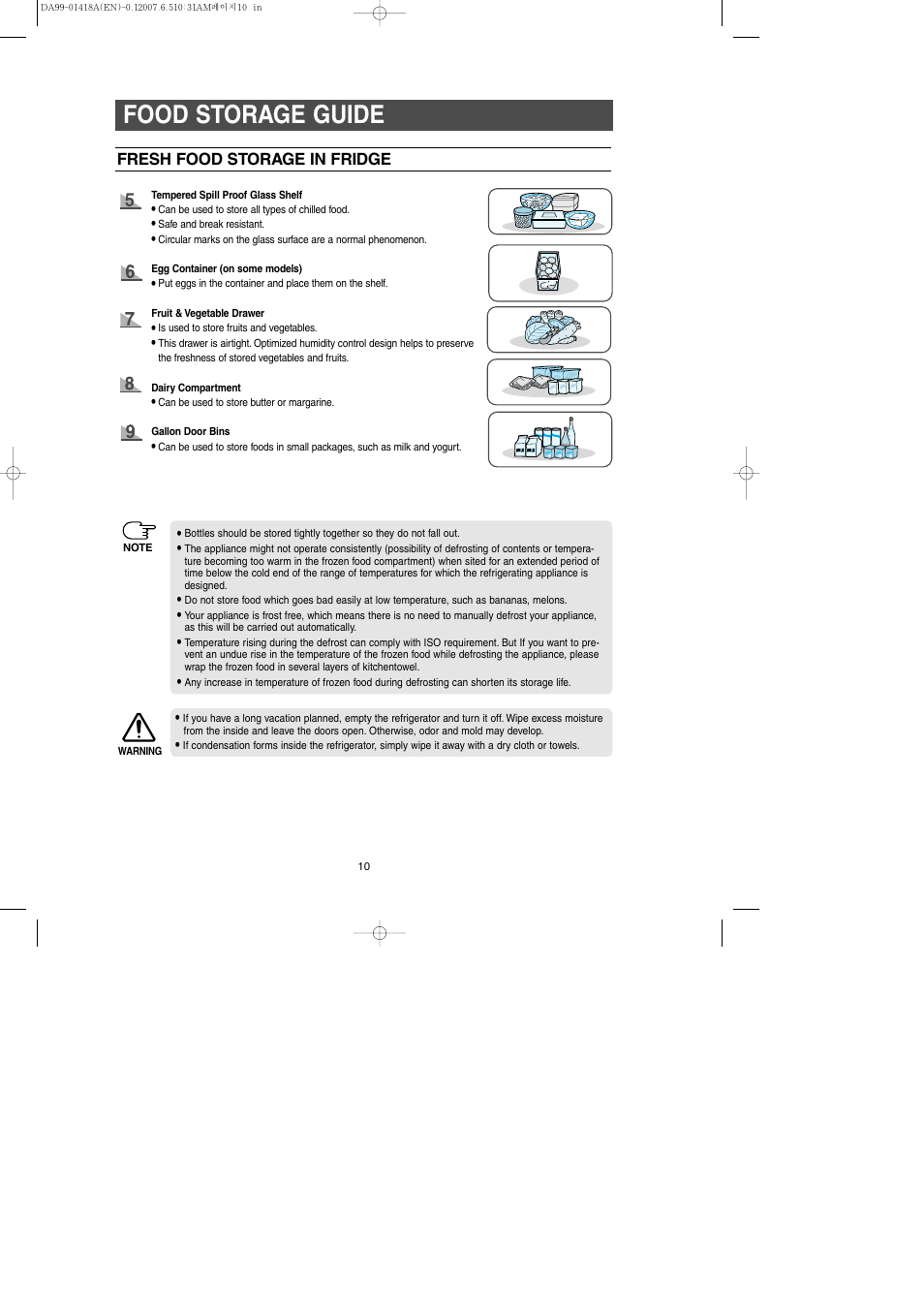 Food storage guide | Samsung RM257ABRS-XAA User Manual | Page 10 / 40