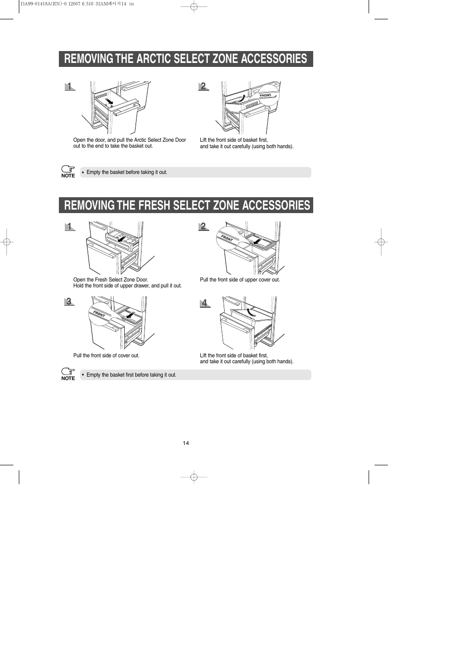 Removing the arctic select zone accessories, Removing the fresh select zone accessories | Samsung RM257ABRS-XAA User Manual | Page 14 / 40