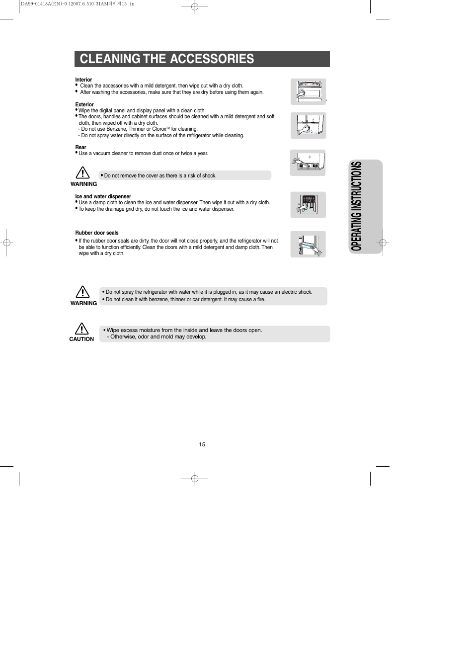 Cleaning the accessories, Opera ting instr uctions | Samsung RM257ABRS-XAA User Manual | Page 15 / 40