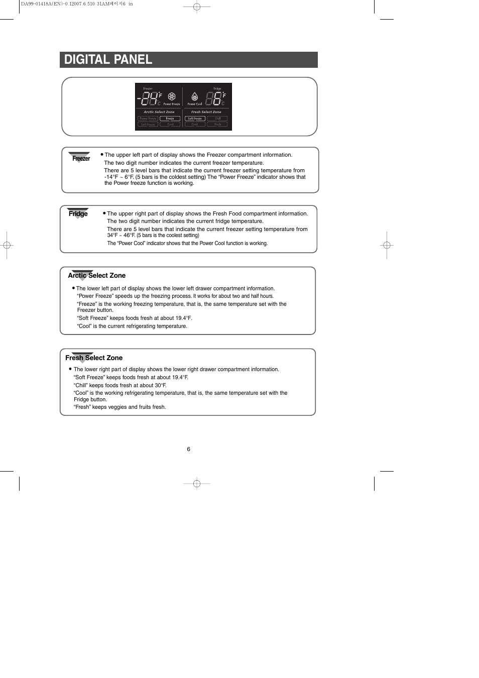 Digital panel | Samsung RM257ABRS-XAA User Manual | Page 6 / 40