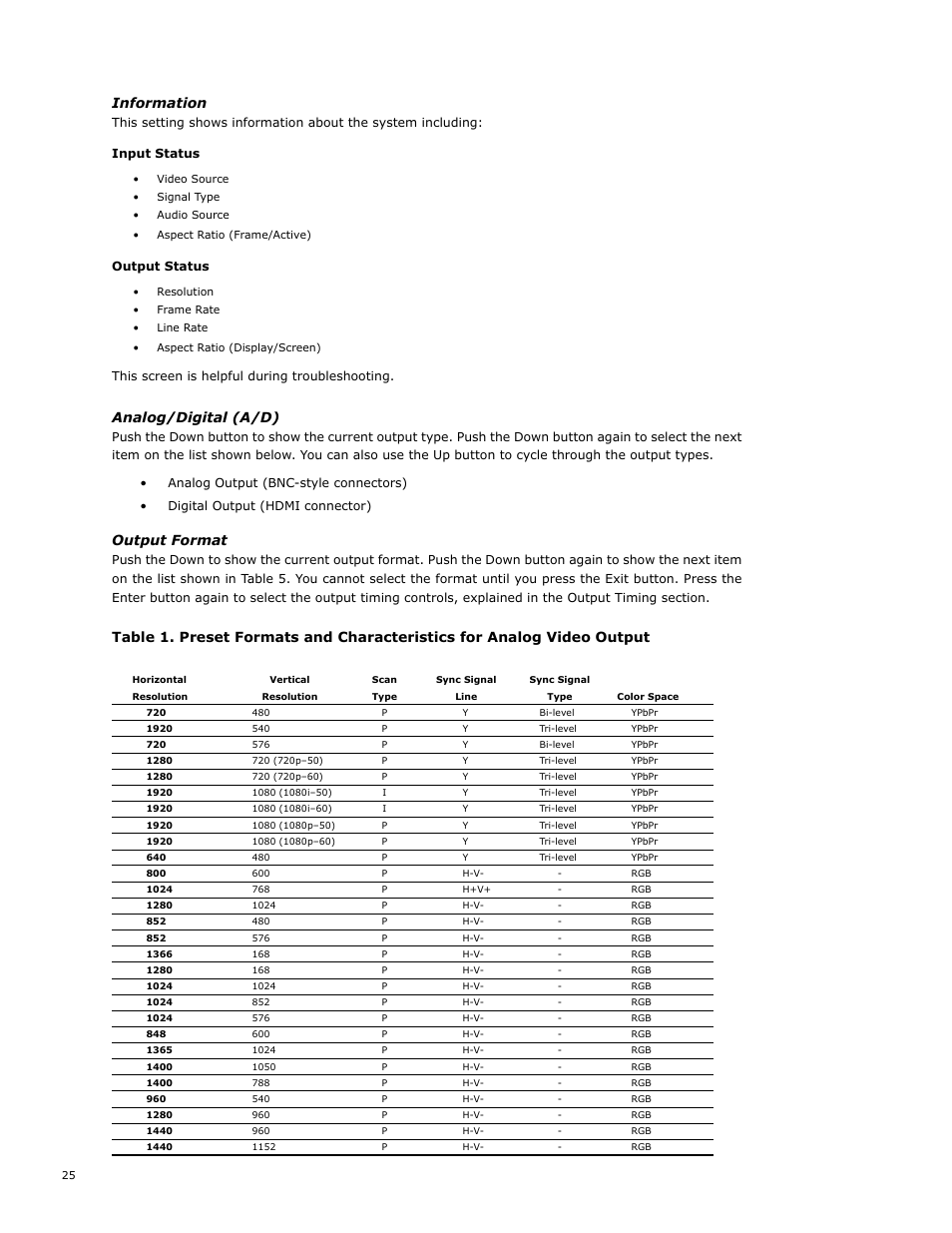 Information, Analog/digital (a/d), Output format | Abt VP30 User Manual | Page 29 / 49