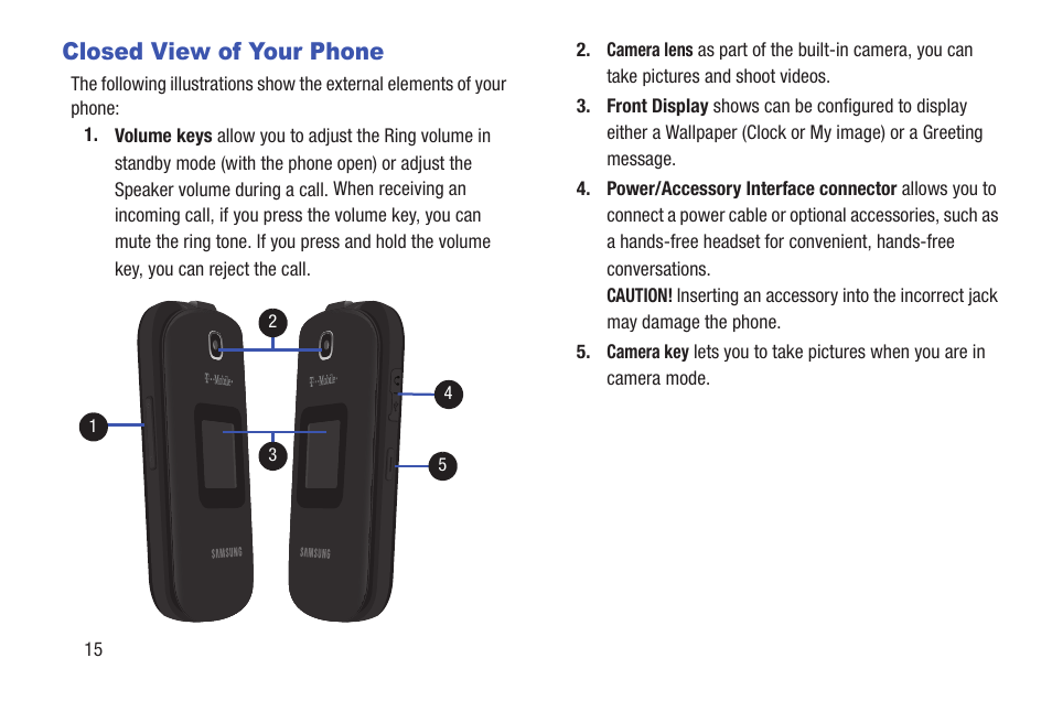 Closed view of your phone | Samsung SGH-T159YKBTMB User Manual | Page 20 / 173