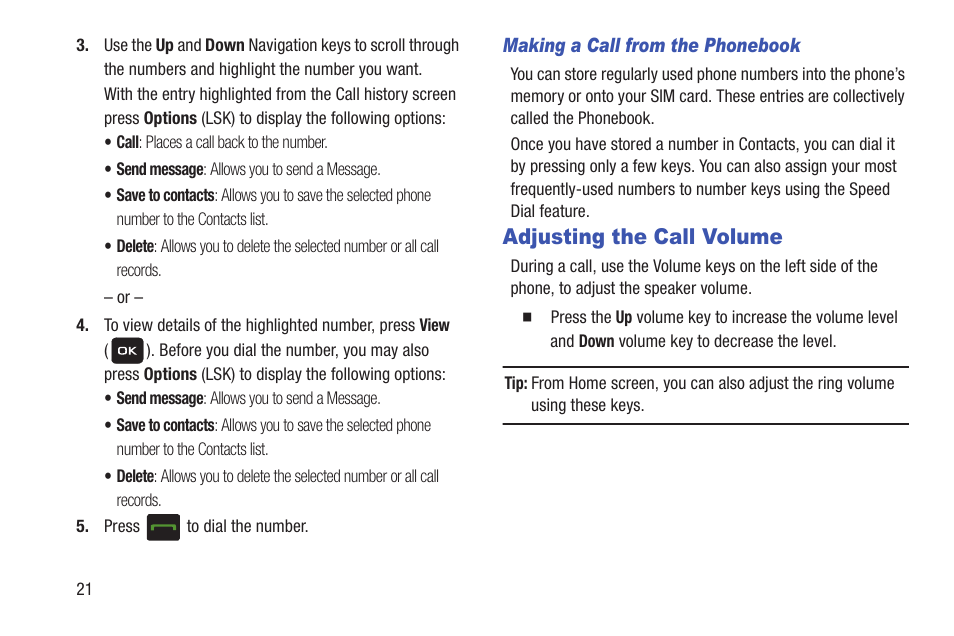 Adjusting the call volume | Samsung SGH-T159YKBTMB User Manual | Page 26 / 173