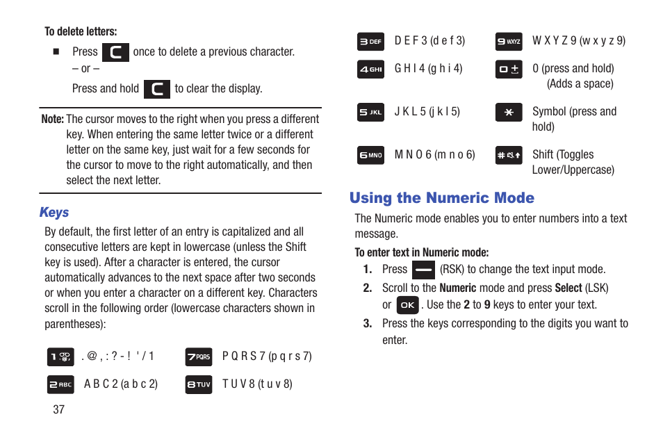 Using the numeric mode | Samsung SGH-T159YKBTMB User Manual | Page 42 / 173