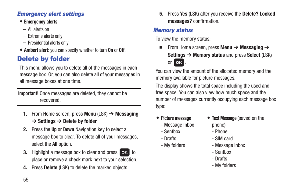 Delete by folder | Samsung SGH-T159YKBTMB User Manual | Page 60 / 173