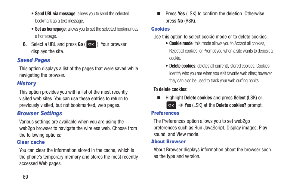 Ble, see, Browser settings | Samsung SGH-T159YKBTMB User Manual | Page 74 / 173