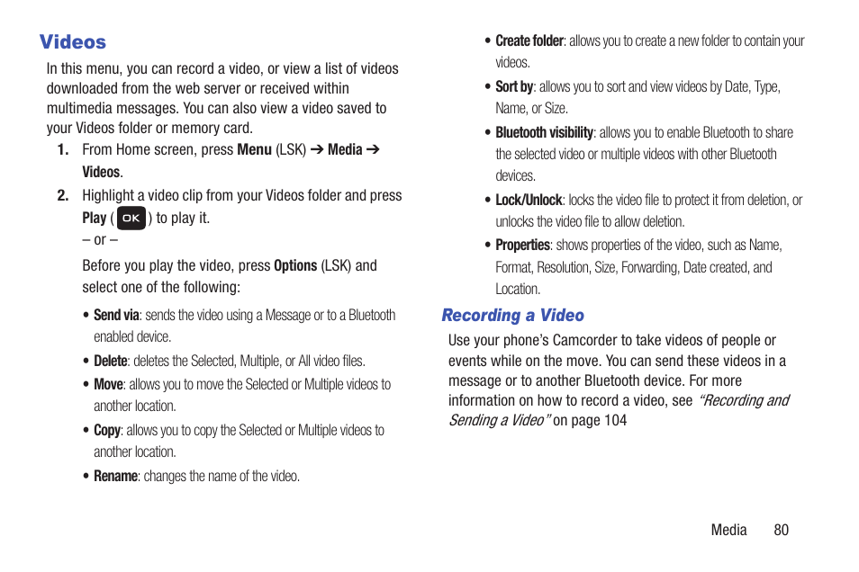 Videos | Samsung SGH-T159YKBTMB User Manual | Page 85 / 173