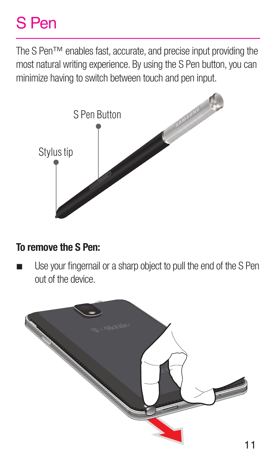 S pen | Samsung SM-N900TZWETMB User Manual | Page 12 / 35