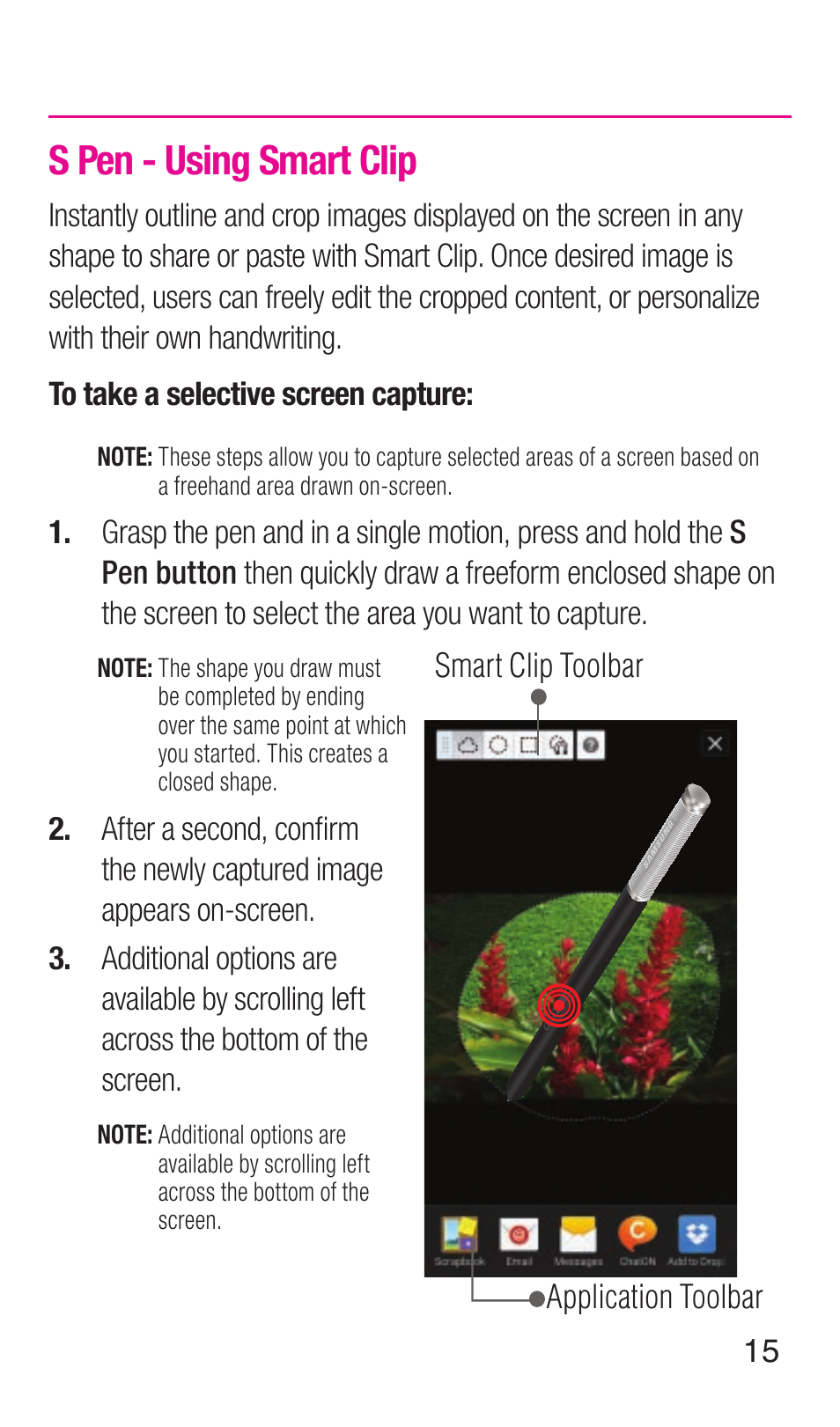 S pen - using smart clip | Samsung SM-N900TZWETMB User Manual | Page 16 / 35