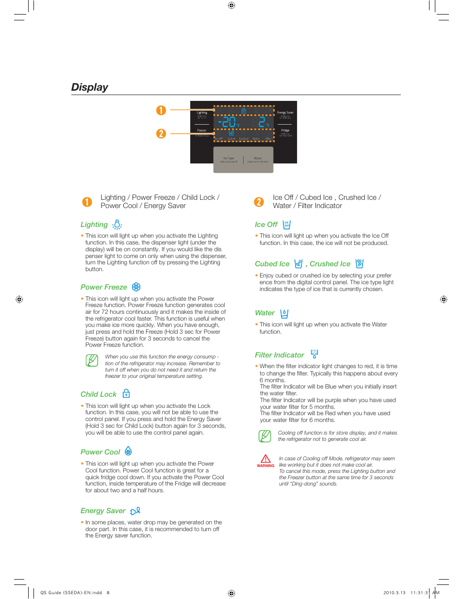 Display | Samsung RS265TDBP-XAA User Manual | Page 8 / 10