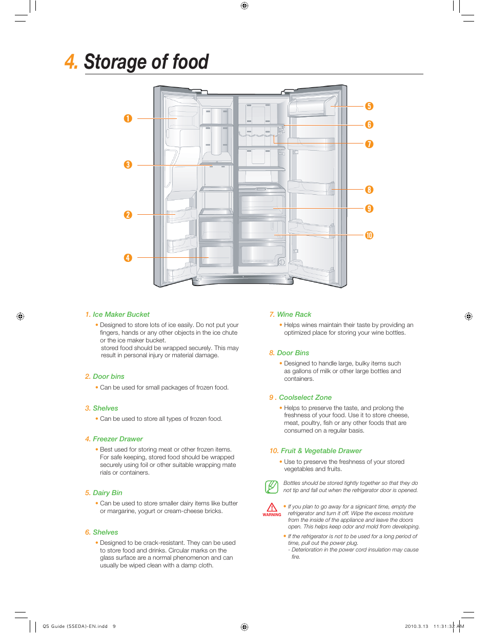 Storage of food | Samsung RS265TDBP-XAA User Manual | Page 9 / 10
