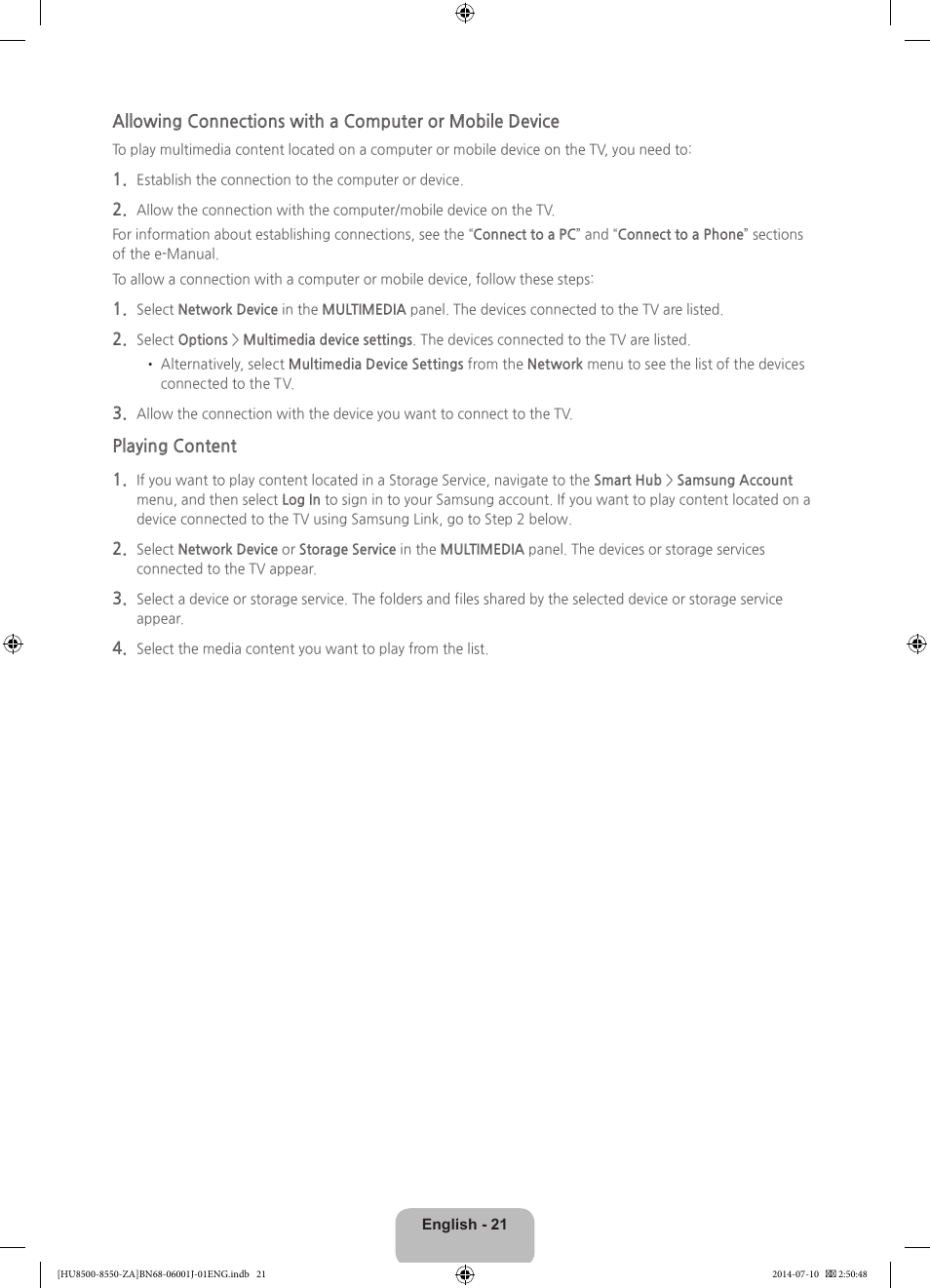 Samsung UN85HU8550FXZA User Manual | Page 21 / 39