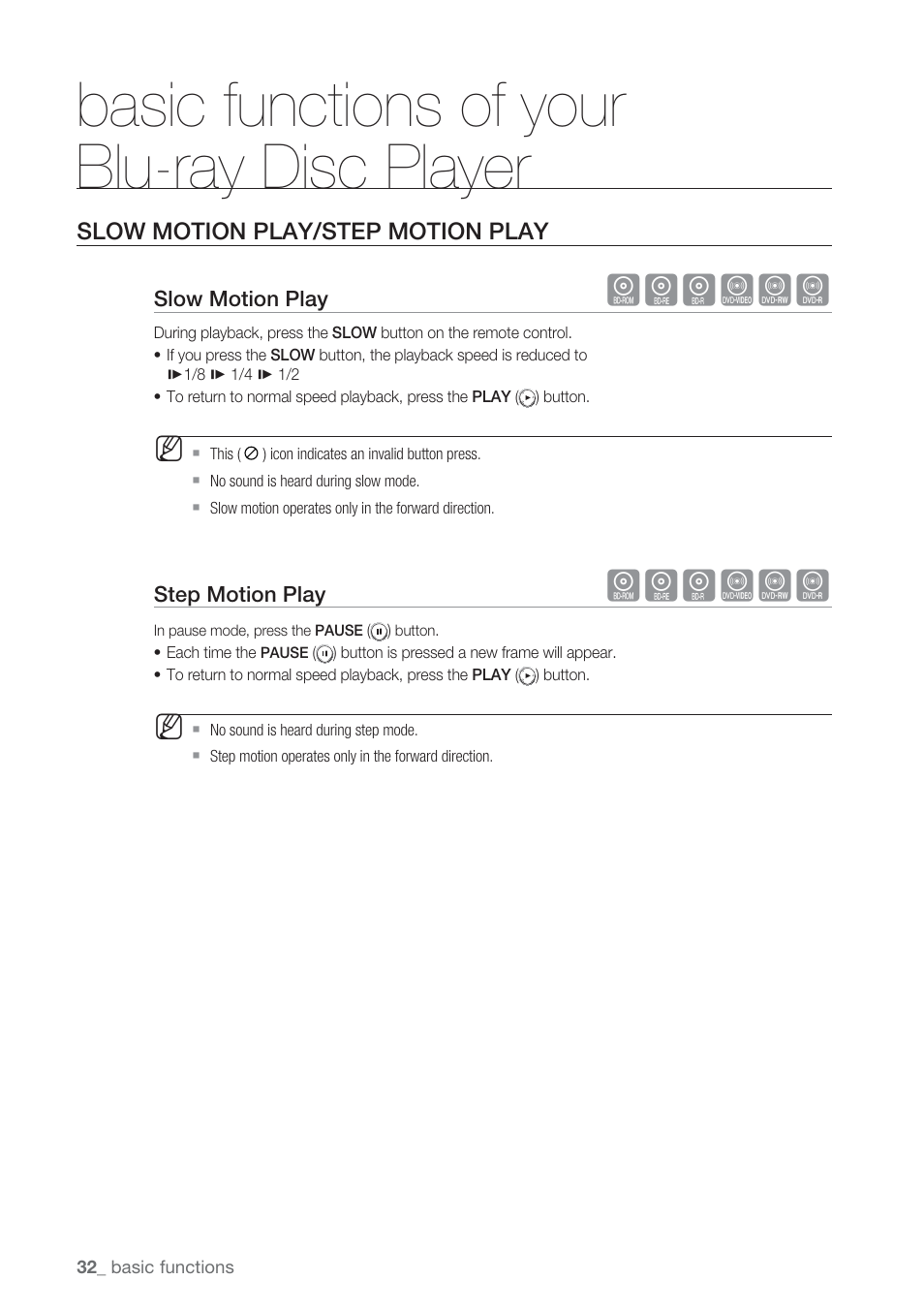 Slow motion play/step motion play, Basic functions of your blu-ray disc player, Hgfzcv | Samsung BD-P1500-XAA User Manual | Page 32 / 67