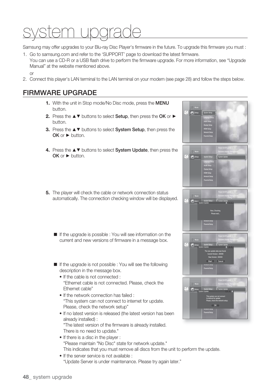 System upgrade, Firmware upgrade | Samsung BD-P1500-XAA User Manual | Page 48 / 67