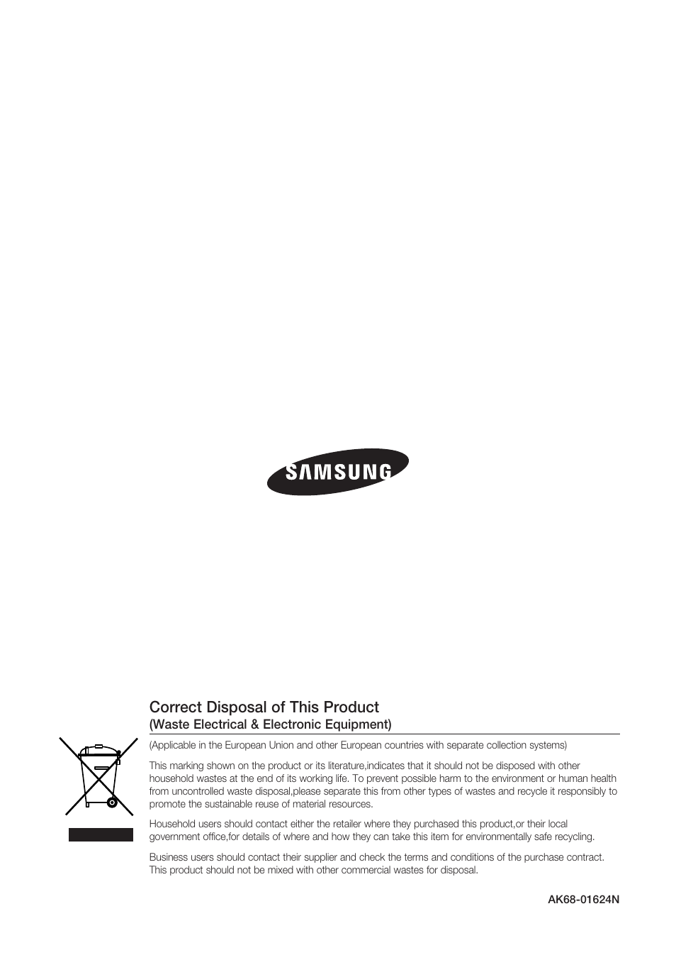 Correct disposal of this product | Samsung BD-P1500-XAA User Manual | Page 67 / 67