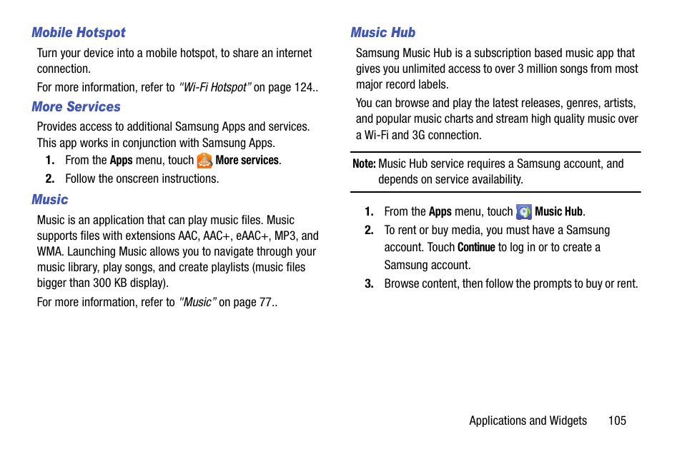 Mobile hotspot, More services, Music | Music hub | Samsung SCH-L710MBBXAR User Manual | Page 111 / 176