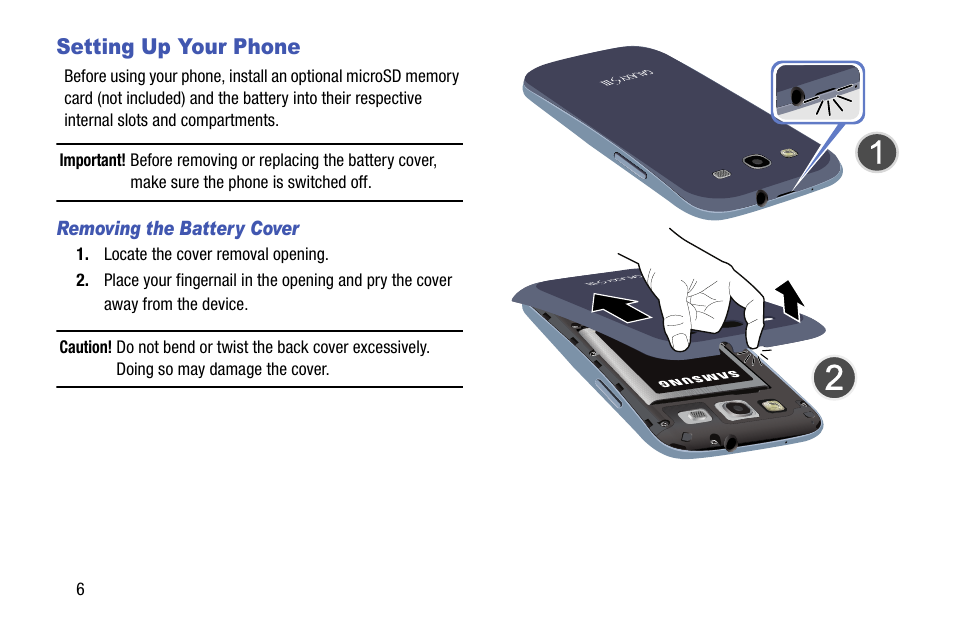 Setting up your phone, Removing the battery cover | Samsung SCH-L710MBBXAR User Manual | Page 12 / 176