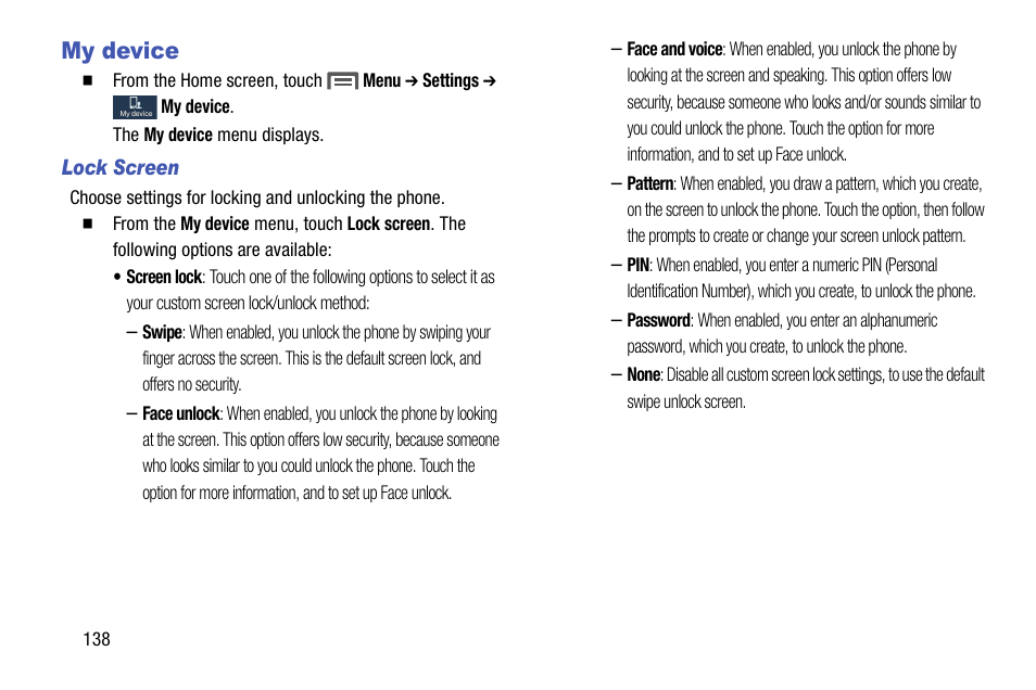 My device, Lock screen | Samsung SCH-L710MBBXAR User Manual | Page 144 / 176