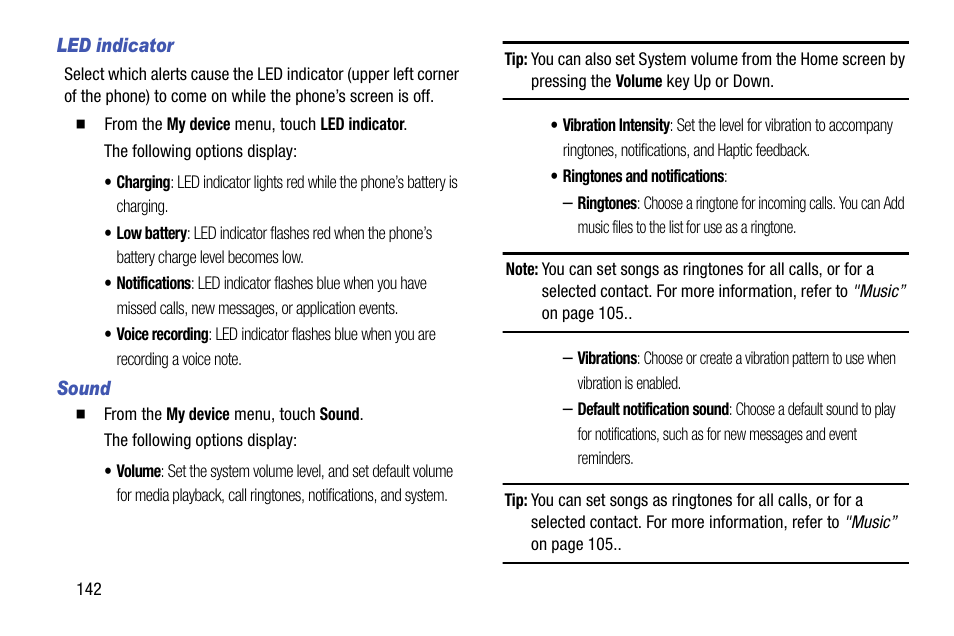 Led indicator, Sound | Samsung SCH-L710MBBXAR User Manual | Page 148 / 176