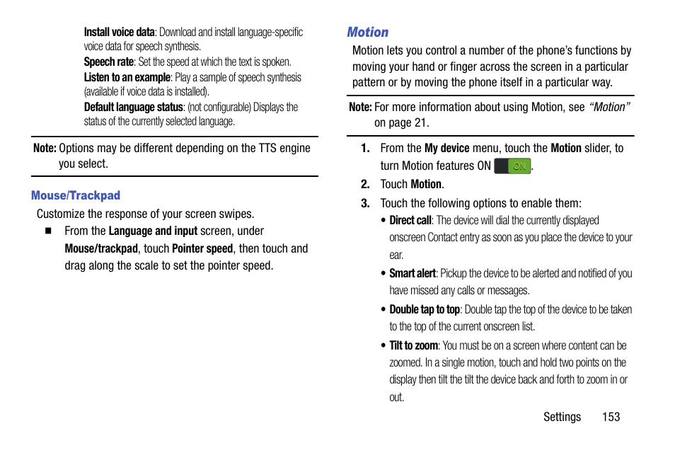 Mouse/trackpad, Motion | Samsung SCH-L710MBBXAR User Manual | Page 159 / 176