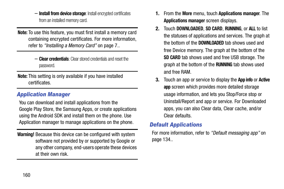 Application manager, Default applications | Samsung SCH-L710MBBXAR User Manual | Page 166 / 176