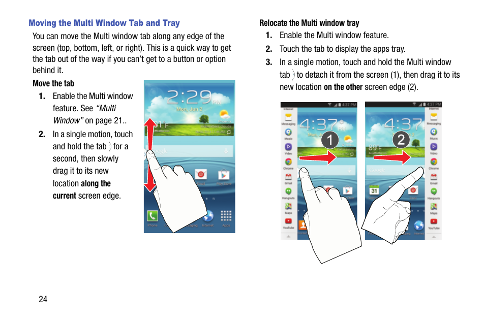 Moving the multi window tab and tray | Samsung SCH-L710MBBXAR User Manual | Page 30 / 176