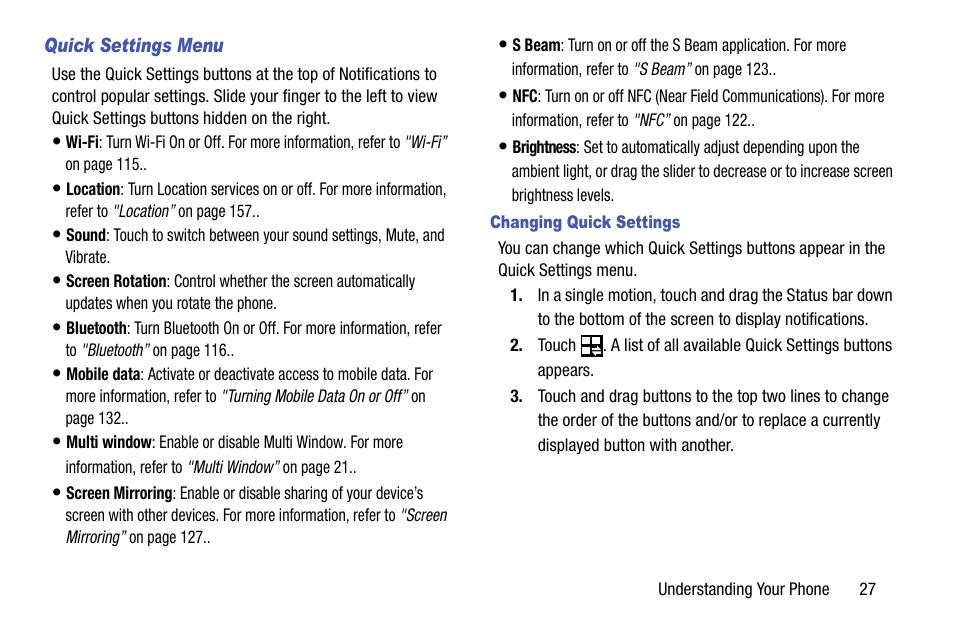 Quick settings menu, Changing quick settings | Samsung SCH-L710MBBXAR User Manual | Page 33 / 176