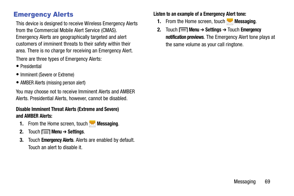 Emergency alerts | Samsung SCH-L710MBBXAR User Manual | Page 75 / 176