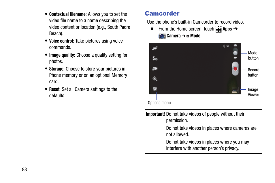 Camcorder | Samsung SCH-L710MBBXAR User Manual | Page 94 / 176