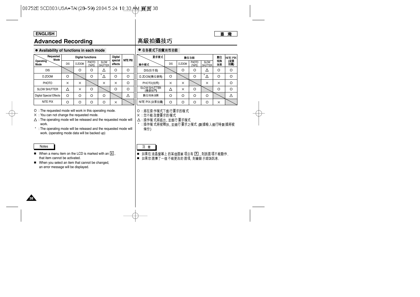 Advanced recording | Samsung SC-D305-XAP User Manual | Page 38 / 106