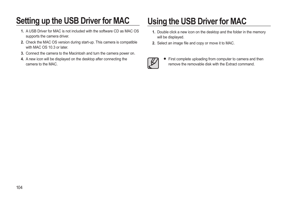 Using the usb driver for mac, Setting up the usb driver for mac | Samsung EC-HZ15WABP-US User Manual | Page 105 / 117