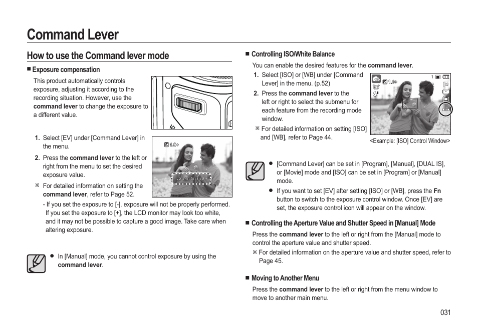 Command lever, How to use the command lever mode | Samsung EC-HZ15WABP-US User Manual | Page 32 / 117