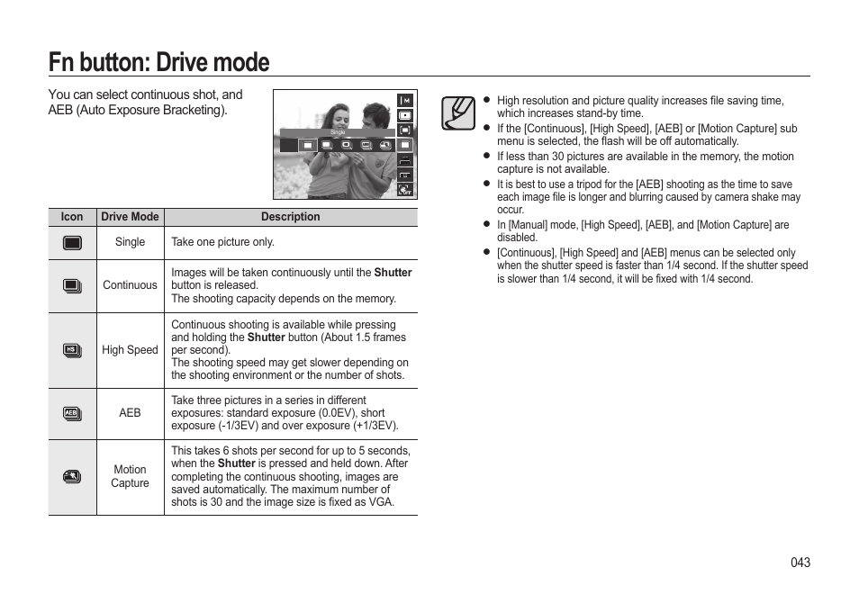 Fn button: drive mode | Samsung EC-HZ15WABP-US User Manual | Page 44 / 117