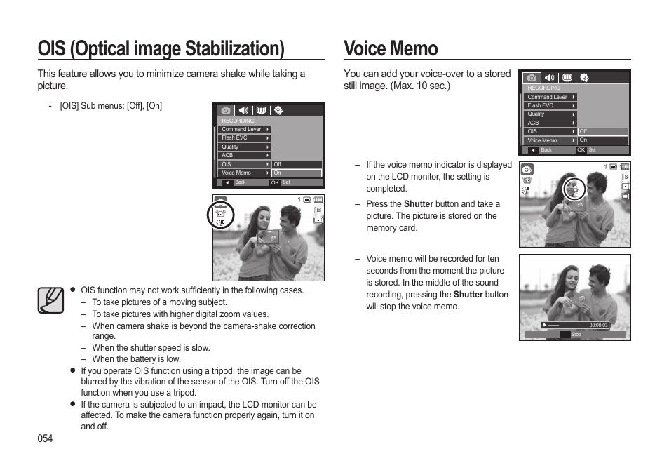 Ois (optical image stabilization) | Samsung EC-HZ15WABP-US User Manual | Page 55 / 117