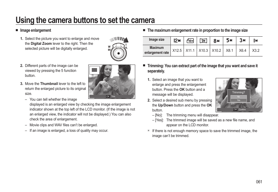 Using the camera buttons to set the camera | Samsung EC-HZ15WABP-US User Manual | Page 62 / 117