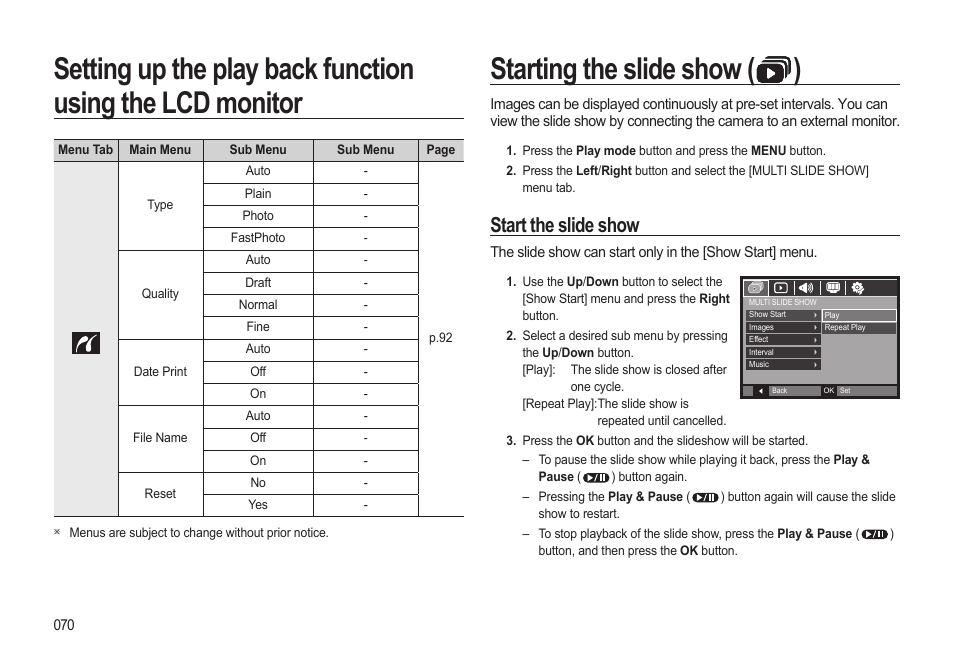 Starting the slide show ( ), Start the slide show | Samsung EC-HZ15WABP-US User Manual | Page 71 / 117