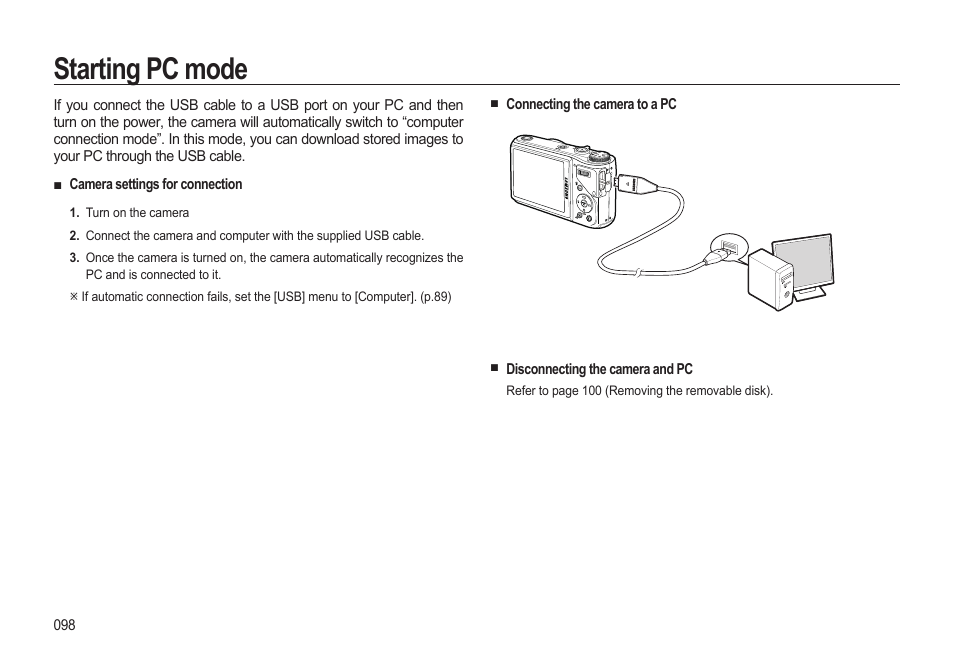 Starting pc mode | Samsung EC-HZ15WABP-US User Manual | Page 99 / 117