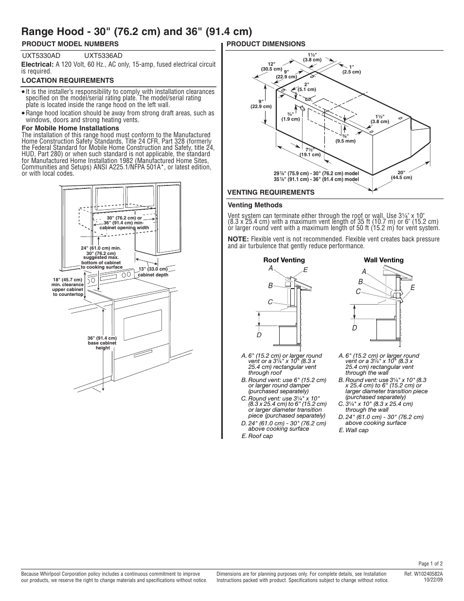 Amana UXT5336AD User Manual | 2 pages