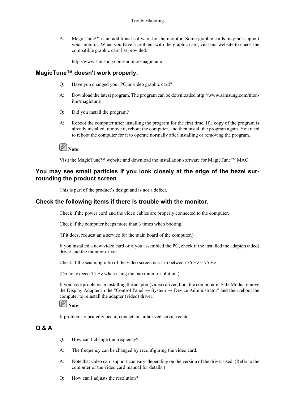 Magictune™ doesn't work properly, Q & a | Samsung LS26TWHSUV-ZA User Manual | Page 18 / 19