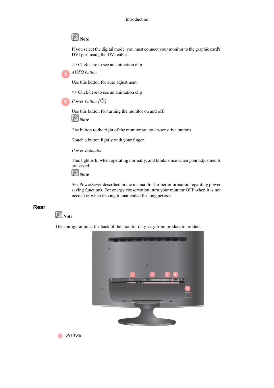 Rear | Samsung LS26TWHSUV-ZA User Manual | Page 5 / 19