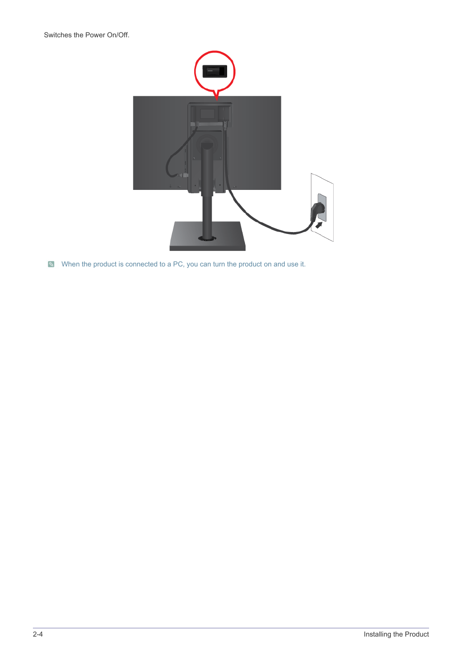 4 installing the product switches the power on/off | Samsung LS22A460BSU-ZA User Manual | Page 16 / 47